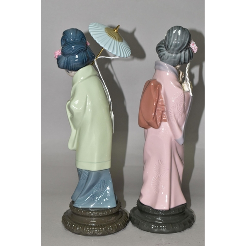 341 - TWO LLADRO ORIENTAL STYLE FIGURES, comprising 'Oriental Spring' 4988 and 'Timid Geisha Girl' 4990 bo... 