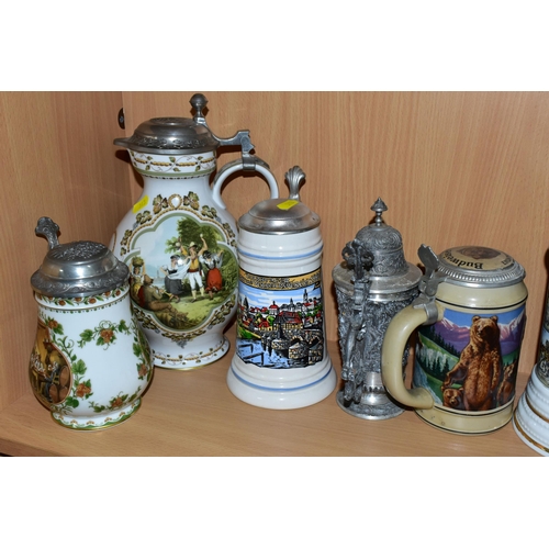 343 - A COLLECTION OF GERMAN STEINS, comprising a Franklin Mint anniversary 1986 Brouwerijmuseum porcelain... 