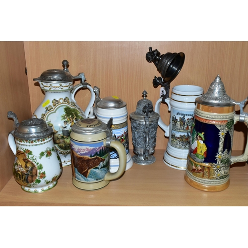 343 - A COLLECTION OF GERMAN STEINS, comprising a Franklin Mint anniversary 1986 Brouwerijmuseum porcelain... 