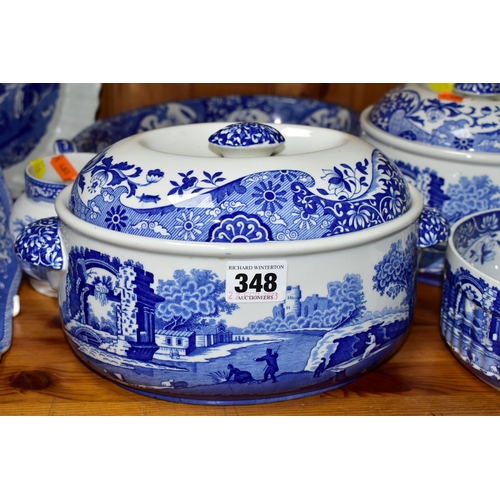 348 - A QUANTITY OF SPODE 'BLUE ITALIAN' PATTERN IMPERIAL COOKWARE, comprising an oval oven dish, length 3... 