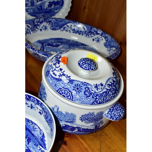 348 - A QUANTITY OF SPODE 'BLUE ITALIAN' PATTERN IMPERIAL COOKWARE, comprising an oval oven dish, length 3... 