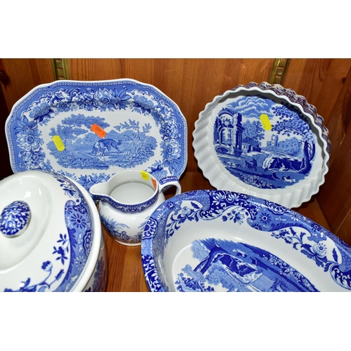 348 - A QUANTITY OF SPODE 'BLUE ITALIAN' PATTERN IMPERIAL COOKWARE, comprising an oval oven dish, length 3... 