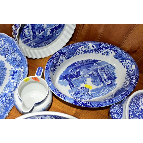 348 - A QUANTITY OF SPODE 'BLUE ITALIAN' PATTERN IMPERIAL COOKWARE, comprising an oval oven dish, length 3... 