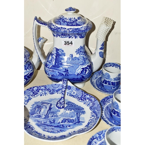 354 - A LARGE QUANTITY OF BLUE AND WHITE SPODE ITALIAN DESIGN DINNERWARES, comprising a coffee pot, six co... 