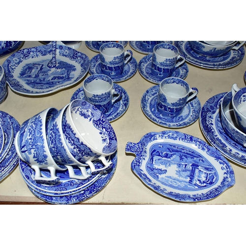 354 - A LARGE QUANTITY OF BLUE AND WHITE SPODE ITALIAN DESIGN DINNERWARES, comprising a coffee pot, six co... 