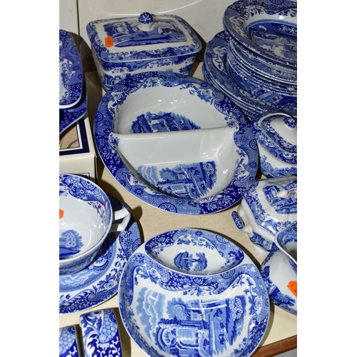 355 - A QUANTITY OF BLUE AND WHITE SPODE ITALIAN DESIGN DINNERWARES, comprising five dinner plates, six si... 