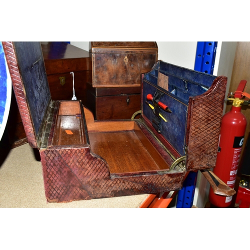 361 - A SMALL GROUP OF TREEN, comprising a burgundy leather covered writing box, with inscription 'June 18... 