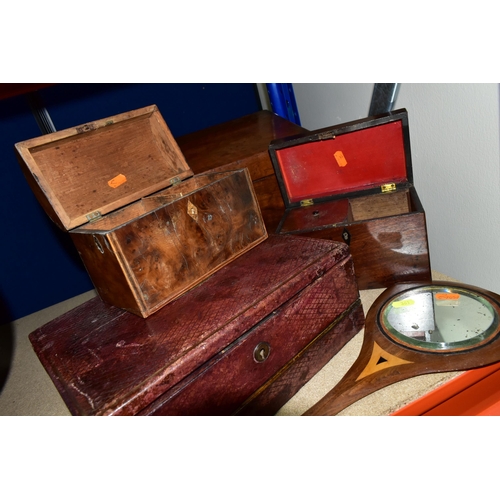 361 - A SMALL GROUP OF TREEN, comprising a burgundy leather covered writing box, with inscription 'June 18... 