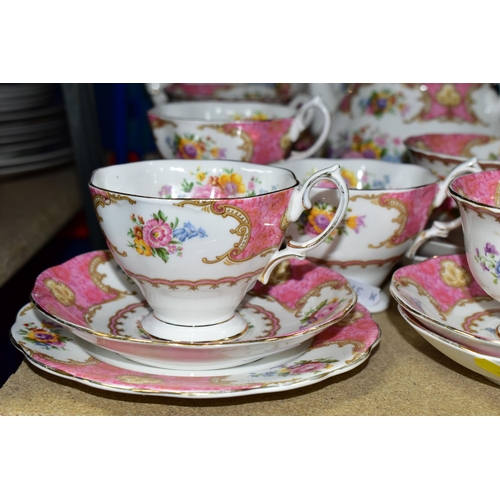 365 - A TWENTY ONE PIECE ROYAL ALBERT 'LADY CARLYLE' PART TEA SET, comprising a teapot (spout broken and i... 