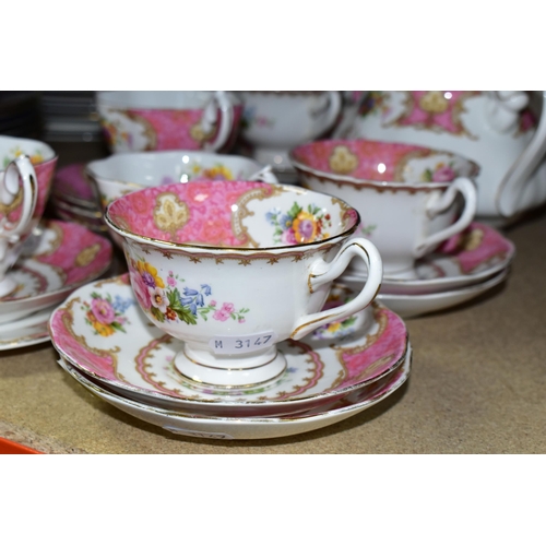 365 - A TWENTY ONE PIECE ROYAL ALBERT 'LADY CARLYLE' PART TEA SET, comprising a teapot (spout broken and i... 