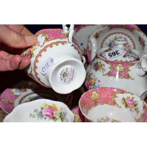 365 - A TWENTY ONE PIECE ROYAL ALBERT 'LADY CARLYLE' PART TEA SET, comprising a teapot (spout broken and i... 