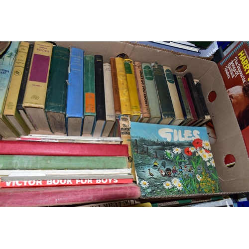 368 - FIVE BOXES  OF BOOKS & EPHEMERA, book title subjects include Children's Annuals and stories, geograp... 