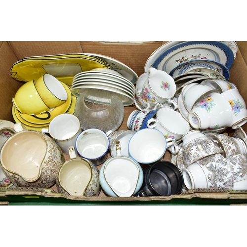 379 - FOUR BOXES OF CERAMICS AND GLASSWARE, to include a five piece terracotta tea set of teapot, stand, h... 