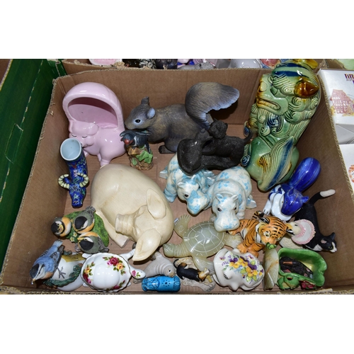 382 - SIX BOXES AND LOOSE CERAMICS AND OTHER ORNAMENTS, to include Danbury Mint and one Lilliput Lane cott... 