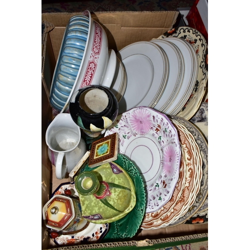 383 - THREE BOXES OF CERAMICS AND GLASSWARES, to include Royal Doulton Paramount Gold dinner wares, an Art... 