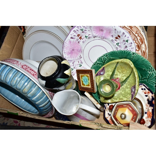 383 - THREE BOXES OF CERAMICS AND GLASSWARES, to include Royal Doulton Paramount Gold dinner wares, an Art... 