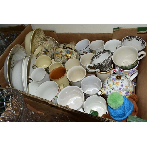 393 - SIX BOXES OF CERAMICS AND CUT CRYSTAL, to include two decanters, celery vase, three cut crystal glas... 