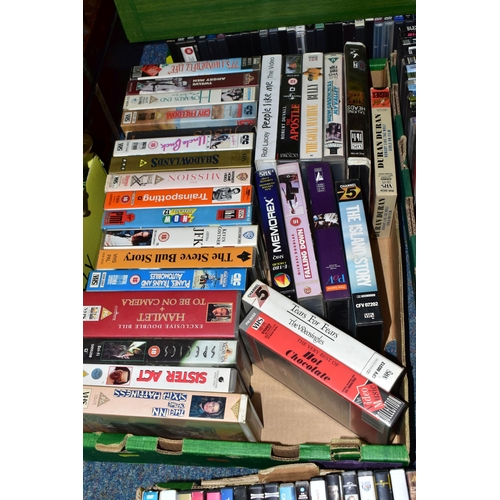 394 - NINE BOXES OF D.V.DS, BLUE RAY AND VIDEOS, approximately four hundred D.V.Ds and videos, assorted ti... 