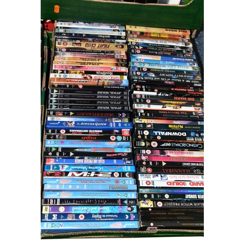 394 - NINE BOXES OF D.V.DS, BLUE RAY AND VIDEOS, approximately four hundred D.V.Ds and videos, assorted ti... 