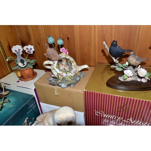 396 - A GROUP OF BOXED BIRD ORNAMENTS, comprising Country Artists 06079 'Wrens on Bird Bath', CA06097 'Kin... 