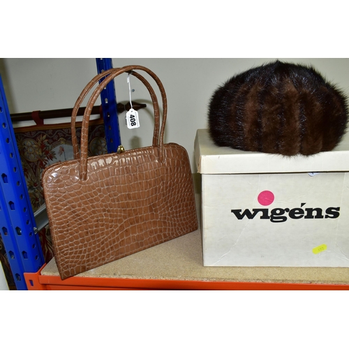 408 - A BAGCRAFT OF LONDON LADIES VINTAGE HANDBAG, faux crocodile skin together with a 1960's Wigens mink ... 