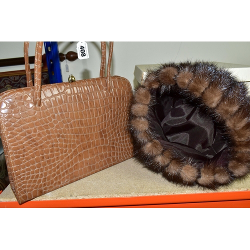 408 - A BAGCRAFT OF LONDON LADIES VINTAGE HANDBAG, faux crocodile skin together with a 1960's Wigens mink ... 