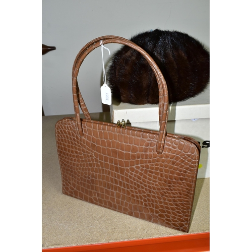 408 - A BAGCRAFT OF LONDON LADIES VINTAGE HANDBAG, faux crocodile skin together with a 1960's Wigens mink ... 