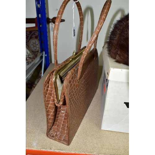 408 - A BAGCRAFT OF LONDON LADIES VINTAGE HANDBAG, faux crocodile skin together with a 1960's Wigens mink ... 