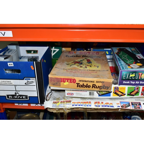 414 - A QUANTITY OF ASSORTED TOYS, GAMES AND PUZZLES, to include boxed Subbuteo Table Rugby International ... 