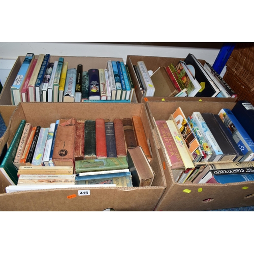 415 - FOUR BOXES OF BOOKS containing approximately eighty-five miscellaneous titles in hardback and paperb... 