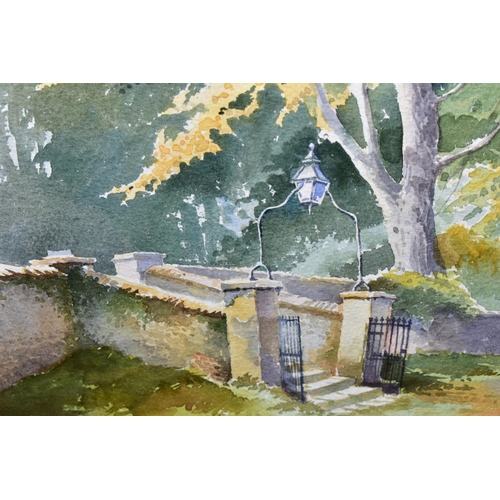 418 - DAVID WESTON (BRITISH 1935-2011) 'THE MOST PERFECT AUTUMN MORNING', a study of gates and steps leadi... 