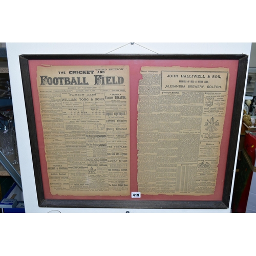 419 - EVERTON FOOTBALL CLUB INTEREST, framed pages from 'The Cricket and Football Field' newspaper dated 1... 