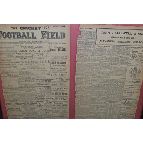 419 - EVERTON FOOTBALL CLUB INTEREST, framed pages from 'The Cricket and Football Field' newspaper dated 1... 