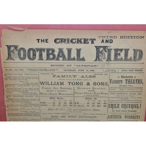 419 - EVERTON FOOTBALL CLUB INTEREST, framed pages from 'The Cricket and Football Field' newspaper dated 1... 