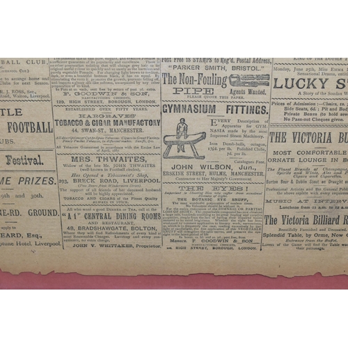 419 - EVERTON FOOTBALL CLUB INTEREST, framed pages from 'The Cricket and Football Field' newspaper dated 1... 