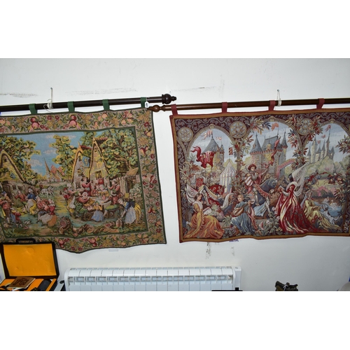 427 - TWO LARGE WALL HANGINGS, of traditional style, woven and lined, comprising Romance at Camelot by Mar... 