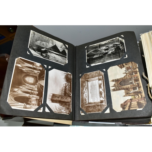 428 - POSTCARDS, Approximately 1075 Postcards in three albums and one box comprising topographical views, ... 