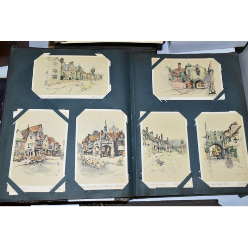 428 - POSTCARDS, Approximately 1075 Postcards in three albums and one box comprising topographical views, ... 