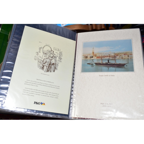 437 - FOUR BOXES AND LOOSE CDS AND SUNDRY ITEMS, to include a folder of P&O menu covers, a box of eighty t... 