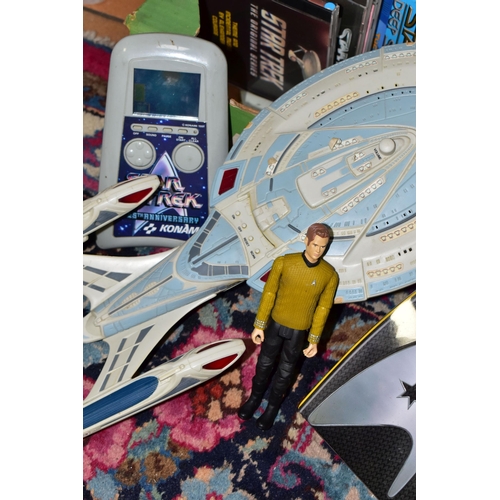 445 - TWO BOXES AND LOOSE STAR TREK MEMORABILIA, to include a Playmates Spock Warp Collection action figur... 