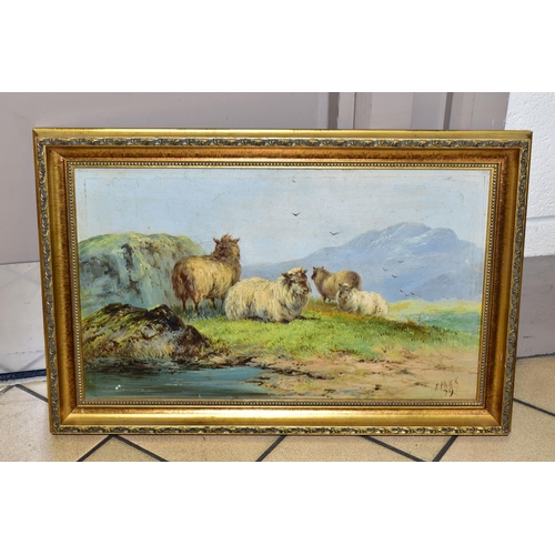 451 - F. PARK (19TH CENTURY) A PASTORAL LANDSCAPE DEPICTING SHEEP RESTING, small pool of water to the fore... 