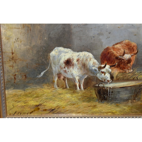 451 - F. PARK (19TH CENTURY) A PASTORAL LANDSCAPE DEPICTING SHEEP RESTING, small pool of water to the fore... 