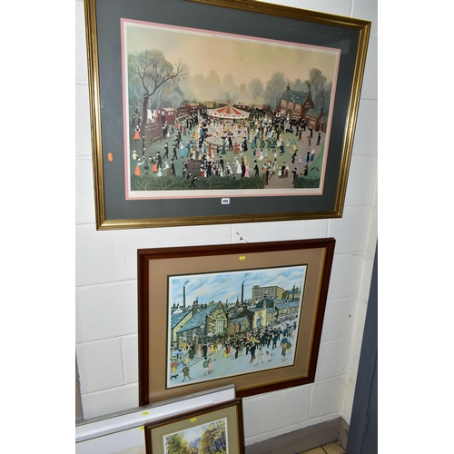 455 - FIVE FRAMED SIGNED LIMITED EDITION PRINTS, comprising Helen Bradley 'The Fair at Daisy Nook', approx... 