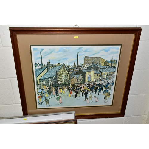 455 - FIVE FRAMED SIGNED LIMITED EDITION PRINTS, comprising Helen Bradley 'The Fair at Daisy Nook', approx... 