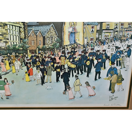 455 - FIVE FRAMED SIGNED LIMITED EDITION PRINTS, comprising Helen Bradley 'The Fair at Daisy Nook', approx... 