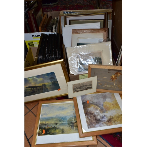 464 - A BOX AND LOOSE PAINTINGS AND PRINTS ETC, to include an Ernest F. Hill (active 1897-1940 ) Cornish c... 