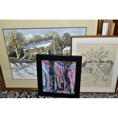 473 - A SMALL QUANTITY OF PAINTINGS AND PRINTS ETC, to include R. Scarff watercolour on paper harbour scen... 