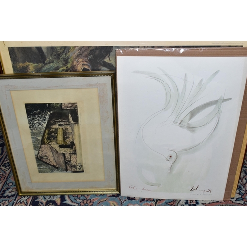 473 - A SMALL QUANTITY OF PAINTINGS AND PRINTS ETC, to include R. Scarff watercolour on paper harbour scen... 