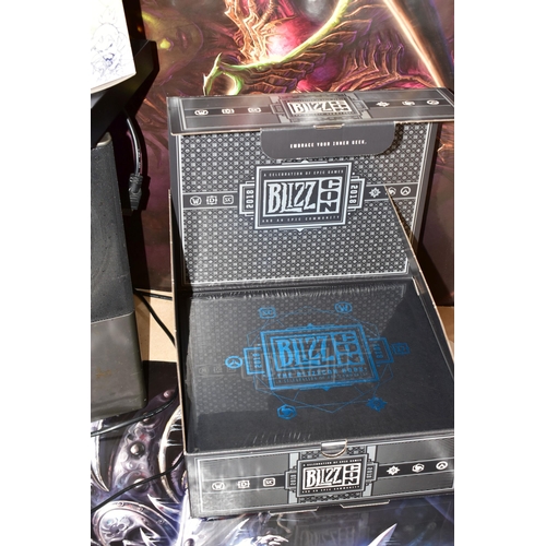 695 - BOX OF BLIZZARD ENTERTAINMENT MEMROBELLIA, AN ALTEC LANSING STEREO AND A SONY DVD PLAYER, Blizzard E... 