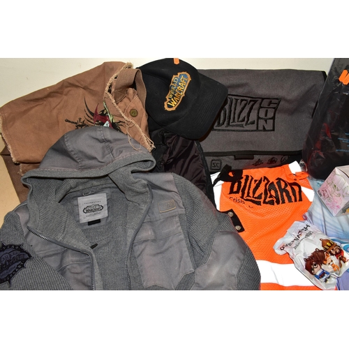 699 - BOX CONTAINING BLIZZARD CLOTHING AND ACCESSORIES, clothing includes a World of Warcraft costume, two... 